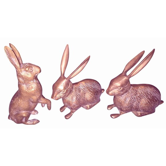 Set Of 3 LARGE Vintage Brass Rabbit Figurines Decorative Collectibles - Picture 1 of 8